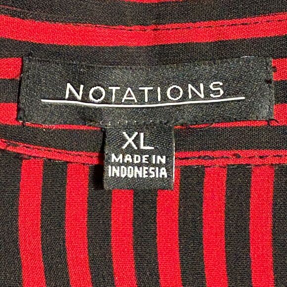 Notations  Women's Wrinkle Free Black and Red Striped Button Up Blouse XL  NWT - Picture 4 of 6